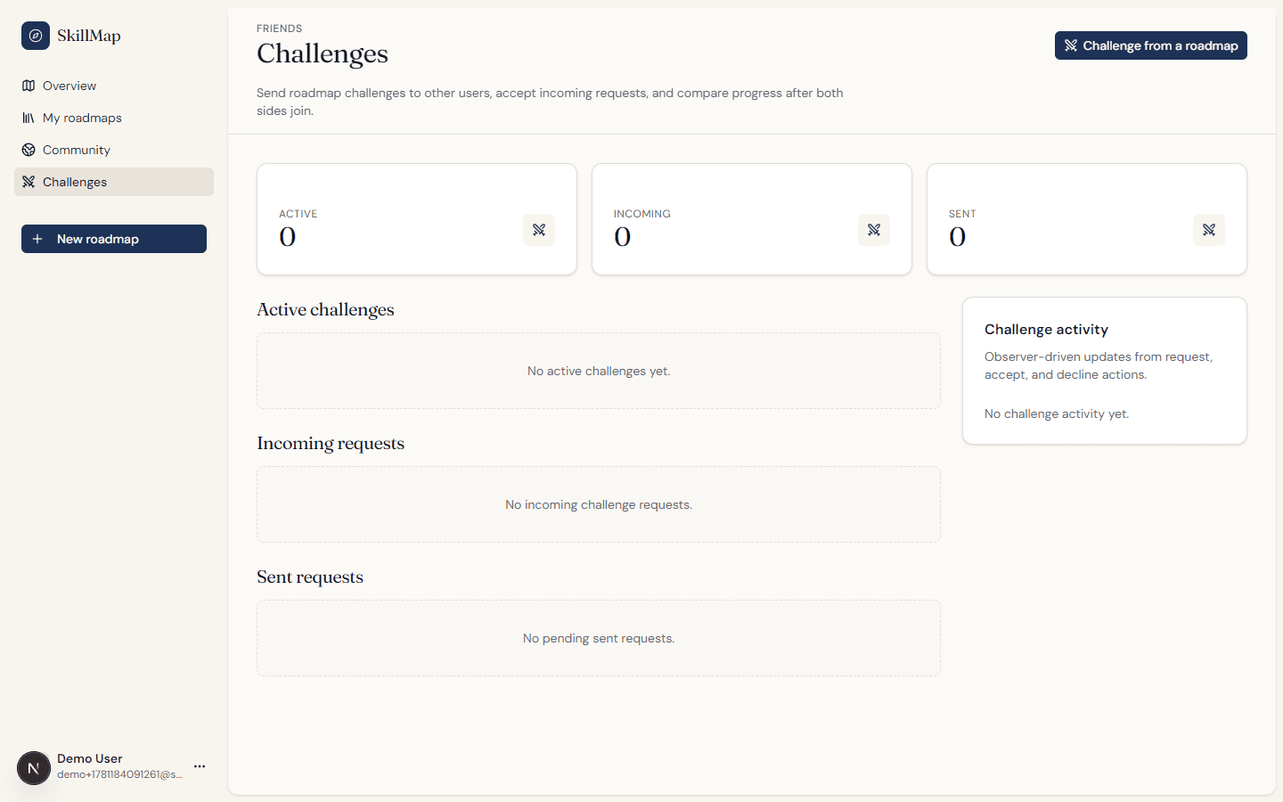 SkillMap learning challenges interface
